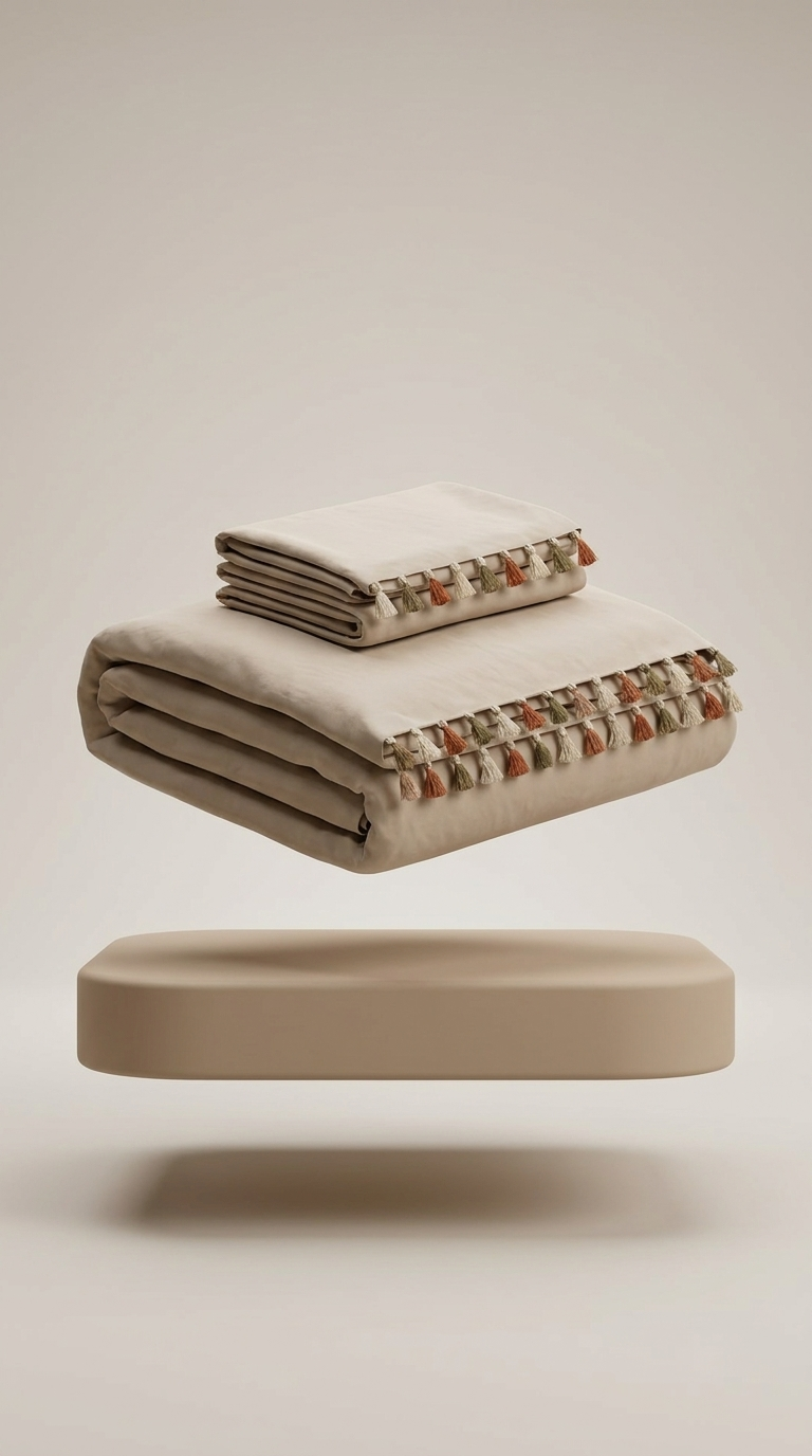 Cotton Bay Pompoms Beige 3D packshot
